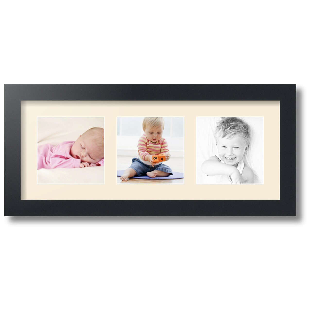 ArtToFrames Collage Photo Picture Frame with 3 - 5x5 inch Openings, Framed in Black with Over 62 Mat Color Options and Regular Glass (CSM-3926-95)